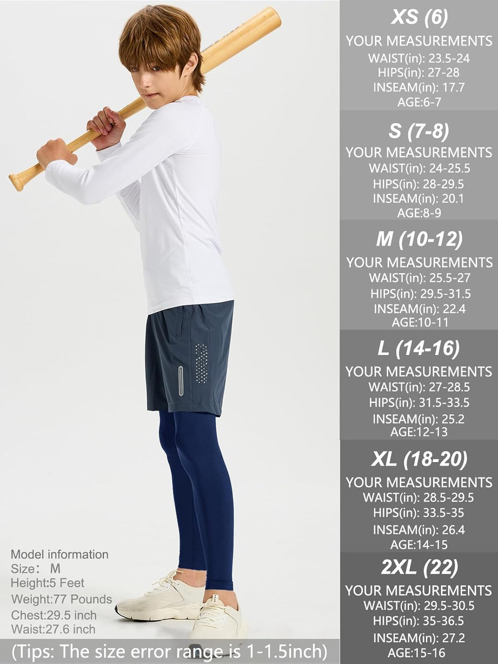 Boys Leggings Youth Compression Pants Sports Tights Basketball Football Baseball Soccer Baselayer Slim/Regular/Husky