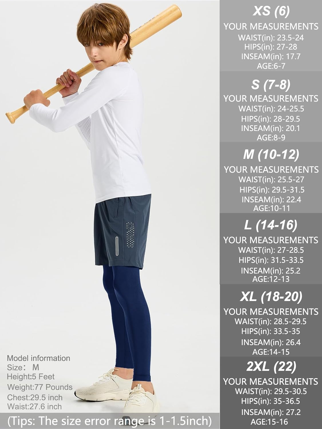 Boys Leggings Youth Compression Pants Sports Tights Basketball Football Baseball Soccer Baselayer Slim/Regular/Husky