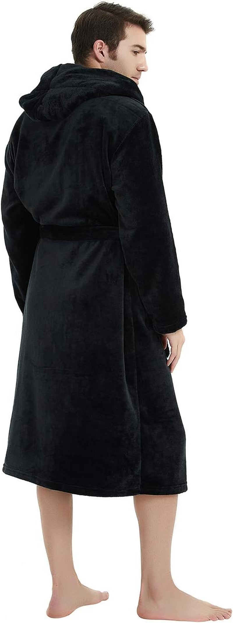 Mens Hooded Robe, Plush Robes for Men Long Fleece Bathrobe