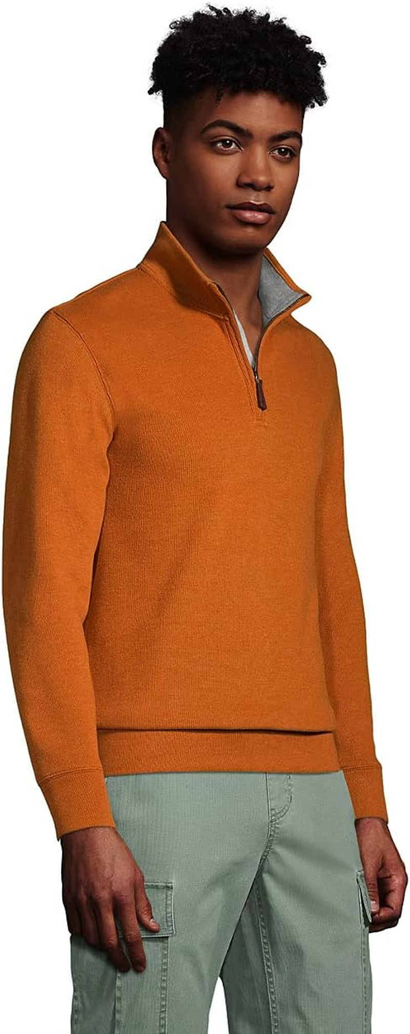 Mens Bedford Rib Quarter Zip Heather Burnt Caramel Heather Regular Medium