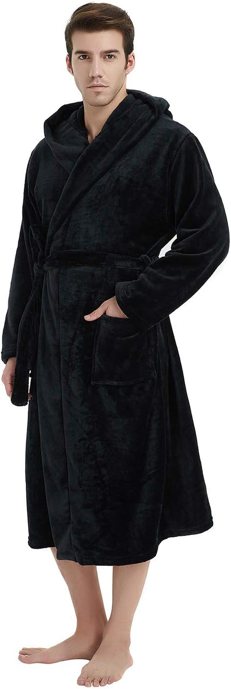 Mens Hooded Robe, Plush Robes for Men Long Fleece Bathrobe