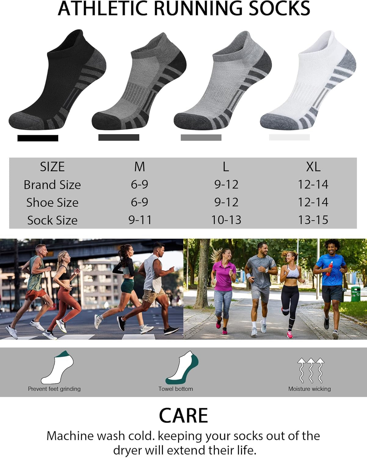 Ankle Athletic Running Socks Cushioned Breathable Low Cut Sports Tab Socks for Men and Women (6 Pairs)