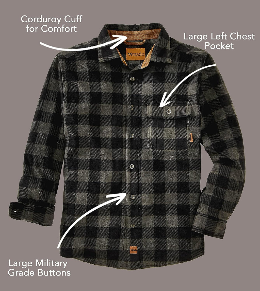 Mens Plaid Shirts for Men - Heavyweight Buffalo Plaid Fleece Shirt - Soft