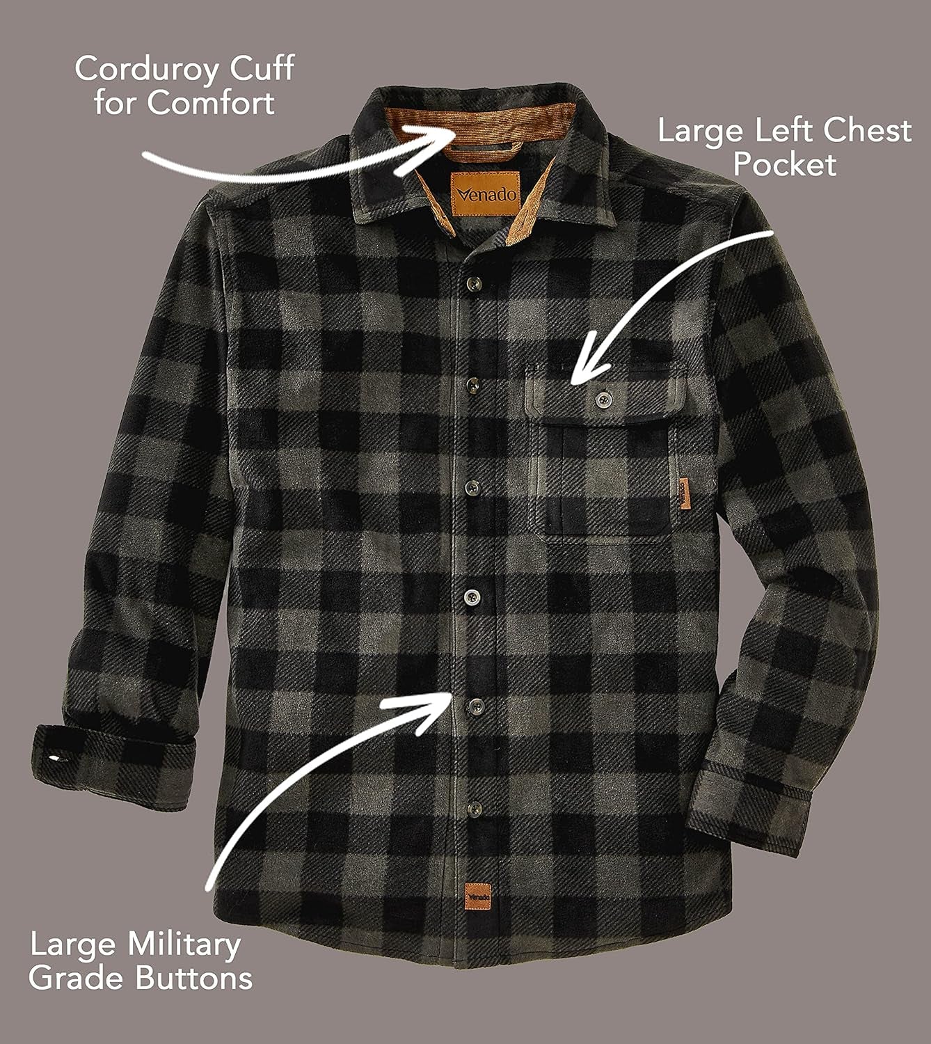 Mens Plaid Shirts for Men - Heavyweight Buffalo Plaid Fleece Shirt - Soft